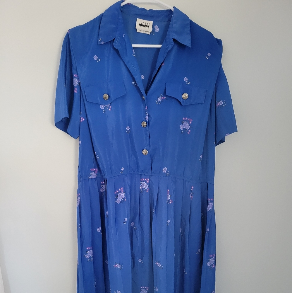 80s Vintage Blue Dress (Leslie Fay) Size 14.